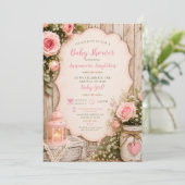 Invitation Lanterne en pot Mason de roses roses rustiques | (Debout devant)