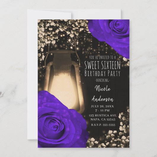 Invitation Lanterne et violet rustique violet Rose doux 16 (Devant)