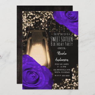 Invitation Lanterne et violet rustique violet Rose doux 16