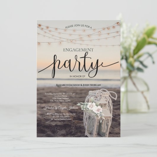 Invitation Lanterne, Fleurs, Fleurs, Fiançailles de plage (Debout devant)