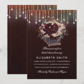 Invitation Lanterne Florale Bourgogne Russe Fête des mariées  (Devant / Derrière)