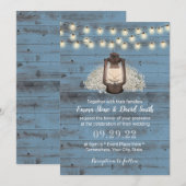 Invitation Lanterne Florale Rustique Dusty Blue Barn Mariage  (Devant / Derrière)