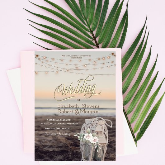 Invitation Lanterne,Guirlandes Lumineuses,Fleurs,Mariage sur