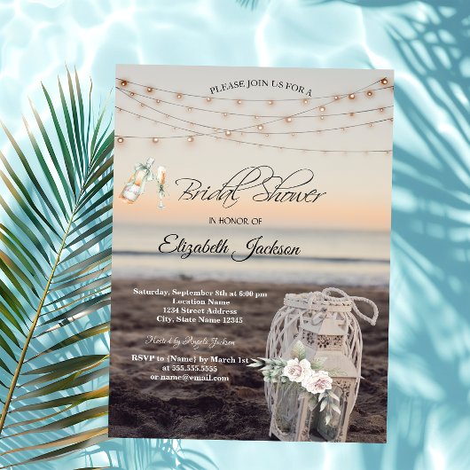 Invitation Lanterne,Guirlandes Lumineuses,Fleurs,Vin de Plage