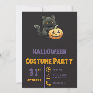 Invitation Lanterne Jack-O' de chat noir moderne Halloween no