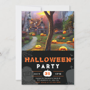 Invitation Lanterne Jack-O' et Maison hantée Halloween noir