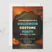 Invitation lanterne Jack-O' sur le chemin de la forêt d'autom (Devant)