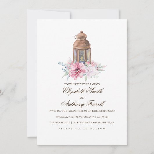 Invitation Lanterne Lit aux bougies - Mariage Floral (Devant)