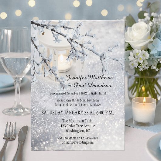 Invitation Lanterne Neige hiver après mariage fêter invitatio
