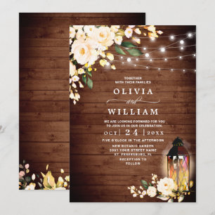 Invitation Lanterne Roses Fardées de Bois Mariage Aquarelle R