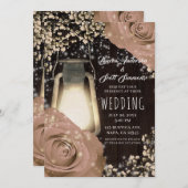 Invitation Lanterne rouge beige Rose Mariage grange (Devant / Derrière)