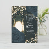 Invitation Lanterne rouge et bleu noir Roses doux 16 (Debout devant)