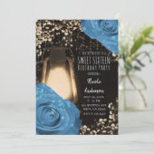 Invitation Lanterne rouge rustique Cornflower Bleu Rose doux  (Debout devant)