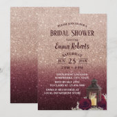 Invitation Lanterne Russe Bourgogne Rose Fête des mariées d'o (Devant / Derrière)