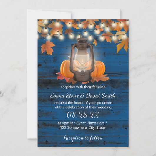 Invitation Lanterne russe et Mariage de automne bleu marine C (Devant)