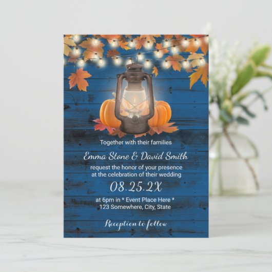 Invitation Lanterne russe et Mariage de automne bleu marine C (Debout devant)