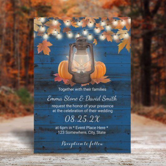 Invitation Lanterne russe et Mariage de automne bleu marine C
