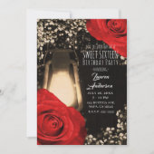 Invitation Lanterne Rustic Glow et Roses Rouge Clair 16 ans D (Devant)
