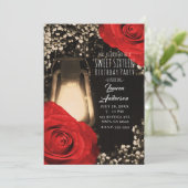 Invitation Lanterne Rustic Glow et Roses Rouge Clair 16 ans D (Debout devant)