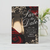 Invitation Lanterne Rustic Glow et Roses Rouge Foncé Save the (Debout devant)