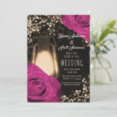 Invitation Lanterne Rustic Glow Fuchsia Berry Mariage  (Debout devant)