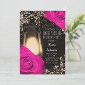 Invitation Lanterne Rustic Glow & Fuchsia Rose Chaud Douce 16 (Debout devant)