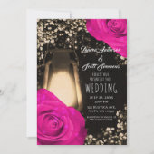 Invitation Lanterne Rustic Glow & Mariage Fuchsia Rose Chaud (Devant)