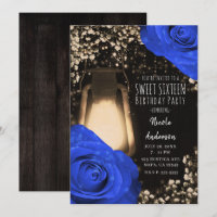Lanterne Rustic Glow & Roses Bleu Cobalt Sweet 16
