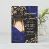 Invitation Lanterne Rustic Glow & Roses Bleu Marine Invitatio (Debout devant)