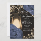 Invitation Lanterne Rustic Glow & Roses Bleu Steele Mariage (Devant)