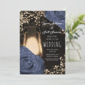 Invitation Lanterne Rustic Glow & Roses Bleu Steele Mariage (Debout devant)
