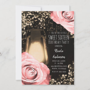 Invitation Lanterne Rustic Glow Roses Blush Péché Douce 16