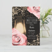 Invitation Lanterne Rustic Glow Roses Blush Péché Douce 16  (Debout devant)