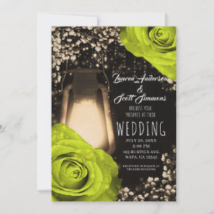 Invitation Lanterne Rustic Glow Roses Chartreuse Mariage