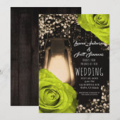 Invitation Lanterne Rustic Glow Roses Chartreuse Mariage  (Devant / Derrière)