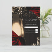 Invitation Lanterne Rustic Glow & Roses Rouge Foncé Mariage R (Debout devant)