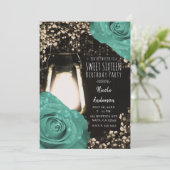Invitation Lanterne Rustic Glow Roses Vert Menthe Sweet 16 (Debout devant)