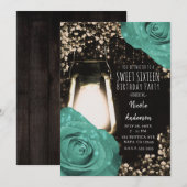 Invitation Lanterne Rustic Glow Roses Vert Menthe Sweet 16 (Devant / Derrière)