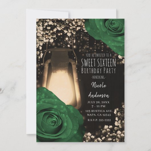 Invitation Lanterne Rustique aux Roses Vertes pour un Douzièm (Devant)
