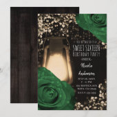 Invitation Lanterne Rustique aux Roses Vertes pour un Douzièm (Devant / Derrière)