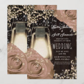 Invitation Lanterne Rustique Beige Roses Mariage de Grange (Devant / Derrière)