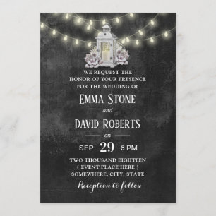 Invitation Lanterne rustique et mariage de Chalkbaord de