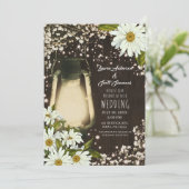 Invitation Lanterne Rustique Fleurs de Pâquerette et Gypsophi (Debout devant)