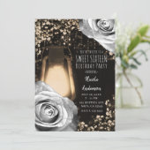 Invitation Lanterne Rustique Glow Argent Gris Roses Douze Ans (Debout devant)