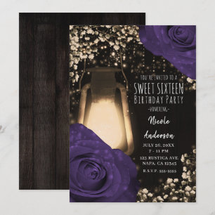 Invitation Lanterne Rustique Glow Aubergine Couleur Roses Dou