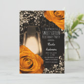 Invitation Lanterne Rustique Glow Orange Roses d'Automne Douc (Debout devant)