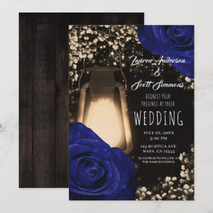 Invitation Lanterne Rustique Glow & Roses Bleu Marine Invitat