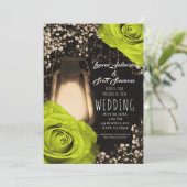 Invitation Lanterne Rustique Glow Roses Chartreuse Mariage  (Debout devant)