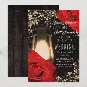 Invitation Lanterne Rustique Glow Roses Rouges Brillantes Mar