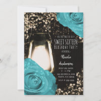 Lanterne Rustique Glow Turquoise Roses Bleues Swee